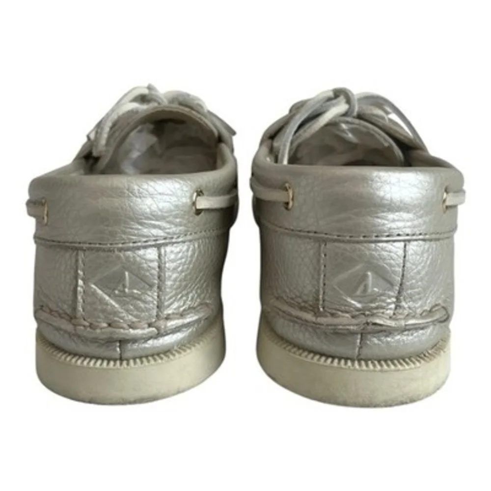 Sperry Top-Sider Women Boat Shoes Size 9M Silver Leather Lace Up Flats Excellent